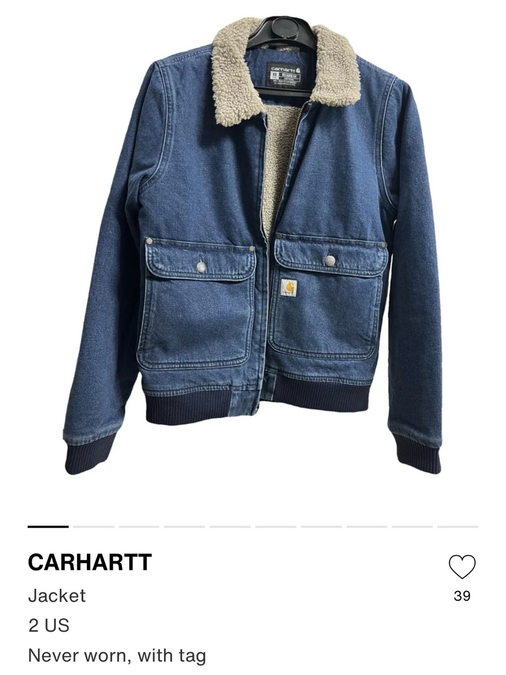 Carhartt Kids Denim Jacket with Cream Sherpa Collar